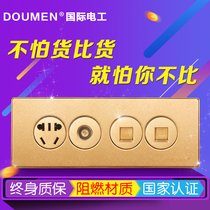 International electrician four five-hole TV phone computer switch socket 118 type champagne gold round combination gold