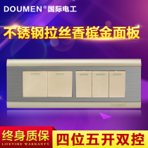 International electrician five-bit dual control switch 118 type stainless steel brushed wall switch socket panel champagne gold