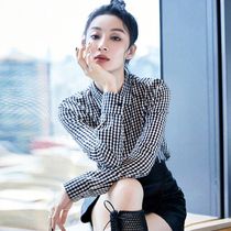 Black & White Plaid Shirt Woman Retro Port Taste 2022 Spring Summer New Loose Long Sleeve Commuter Blouse Design Sensation