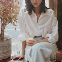Loose White Shirt Long Sleeve 2022 Spring Summer New Blouse Leisure 100 Lap V Collar Cotton Lining Woman Design Sensation