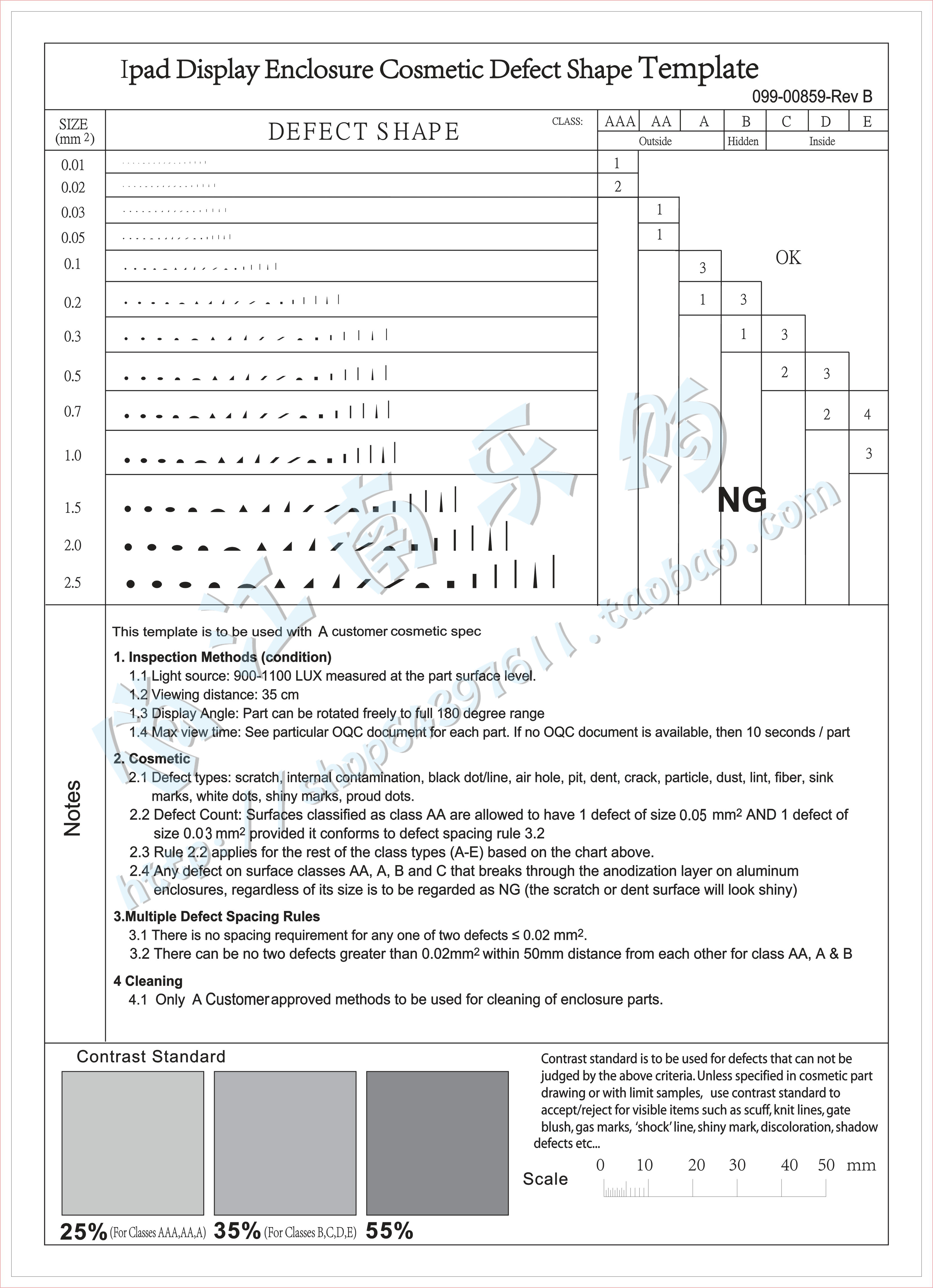 A4 stain number of card points gauge line gauge fillin ruler comparison card iPad display shell surface defect shape comparison card