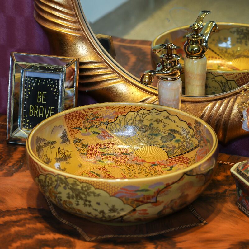 American retro stage basin art ceramic lavabo household lavatory archaize basin basin round the stage