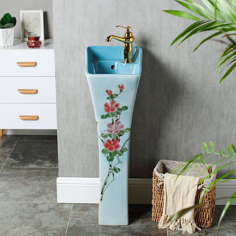 Ceramic lavatory floor pillar lavabo small balcony toilet basin integrated art basin of the post