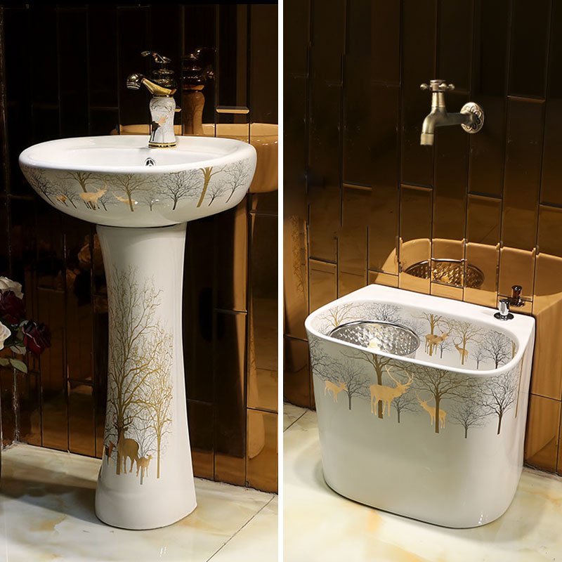 European pillar basin ceramic sanitary ware lavatory washbasins home floor balcony of small family toilet stage basin
