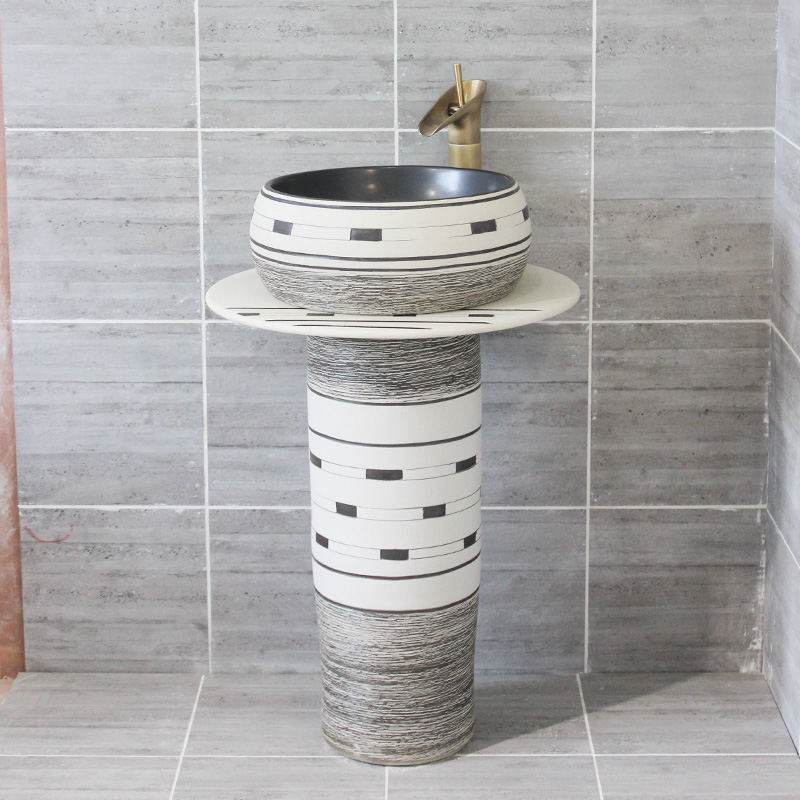 Ceramic antique one - piece pillar sink basin balcony column basin bathroom floor creative lavatory