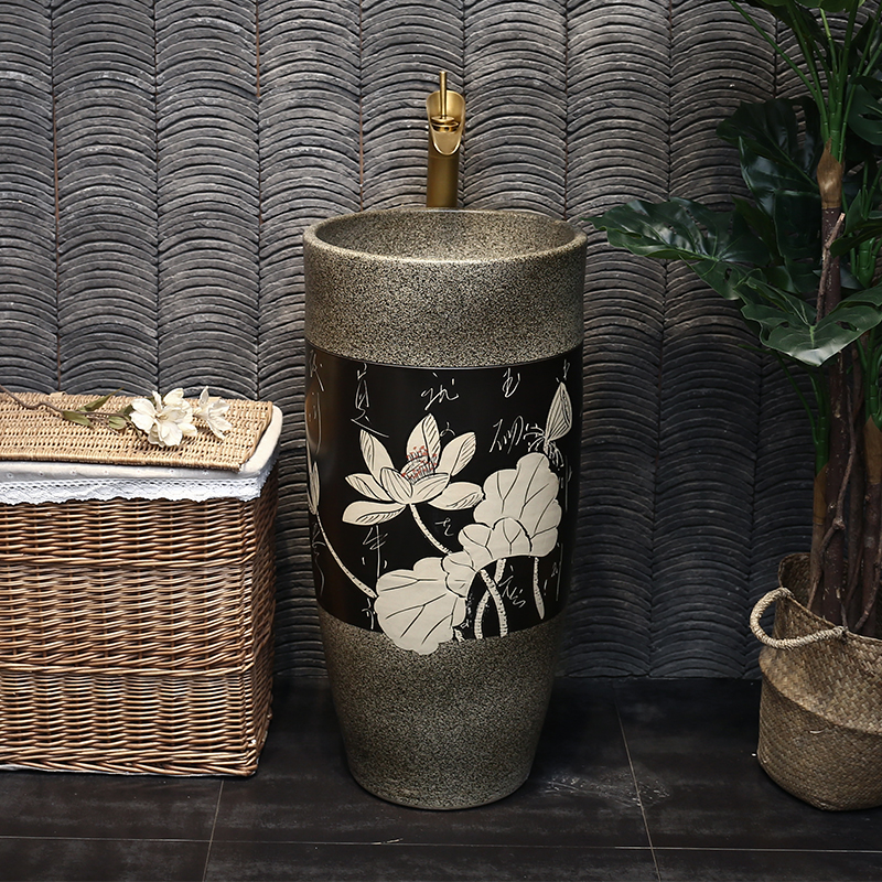 King beautiful ceramic antique lettering lotus basin of Chinese style courtyard pillar lavabo floor type lavatory the post