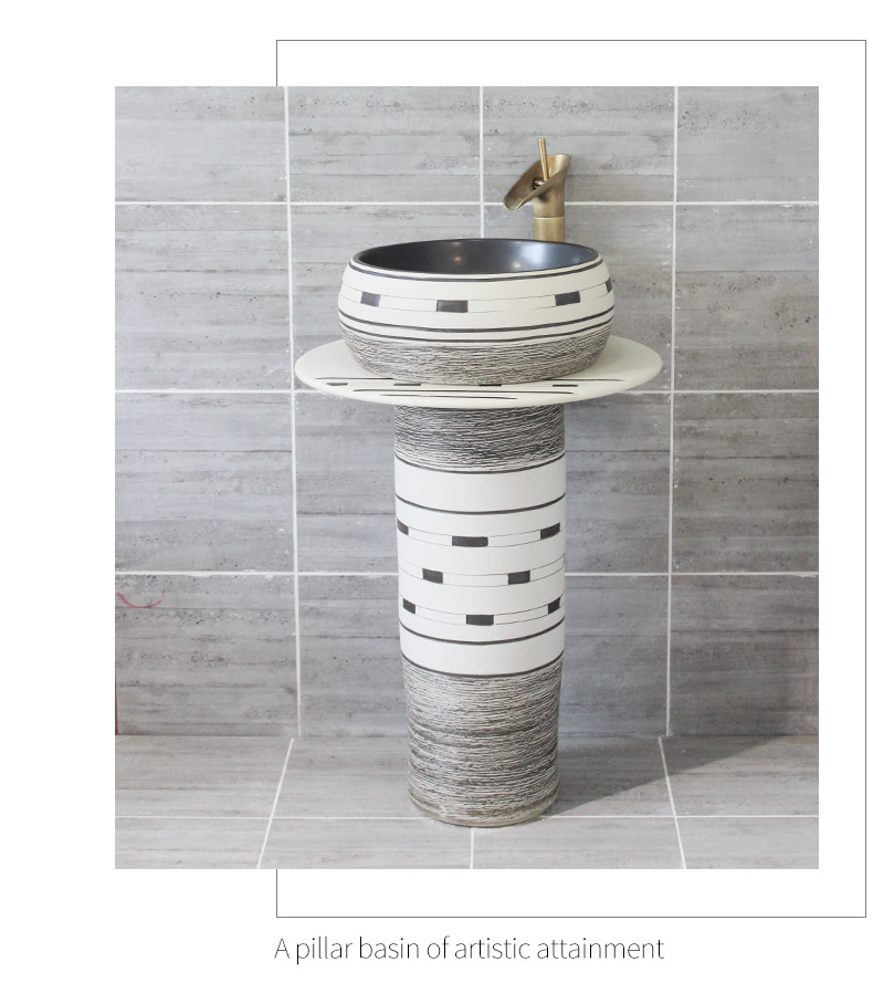 Ceramic antique one - piece pillar sink basin balcony column basin bathroom floor creative lavatory