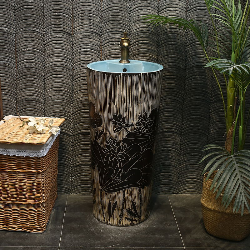 Tom wang xin Chinese ceramic basin of pillar type lavatory one pillar lavabo lotus on floor sink
