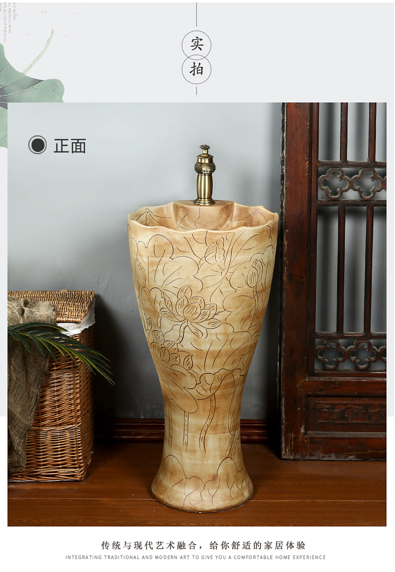 What king of Chinese style arts column basin ceramic pillar lavabo courtyard villa floor type lavatory restoring ancient ways