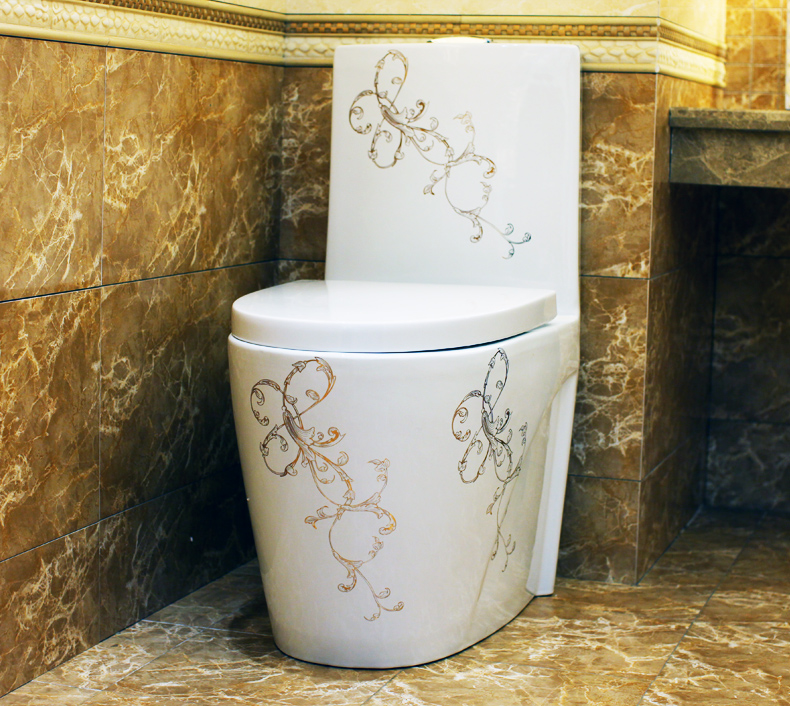 Jingdezhen art trace golden siphon toilet deodorization European large household implement adult toilet