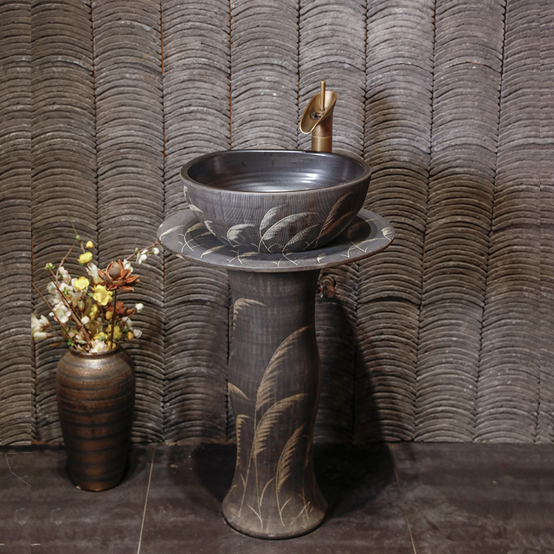 Retro pillar basin archaize ceramic pillar lavabo balcony floor type lavatory industrial wind one basin