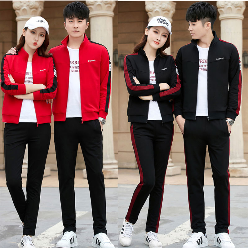 Sport suit men's spring autumn 2021 new pure cotton long sleeve thick cotton T running couple leisure sports clothes for three sets of men