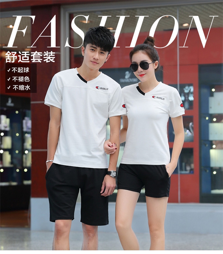 Mùa hè những người yêu thích thể thao cotton ngắn tay quần short nam giới và phụ nữ thể thao giản dị mùa hè V-Cổ chạy quần áo bộ quần áo gió nam adidas
