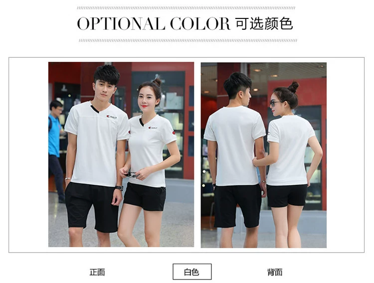 Mùa hè những người yêu thích thể thao cotton ngắn tay quần short nam giới và phụ nữ thể thao giản dị mùa hè V-Cổ chạy quần áo