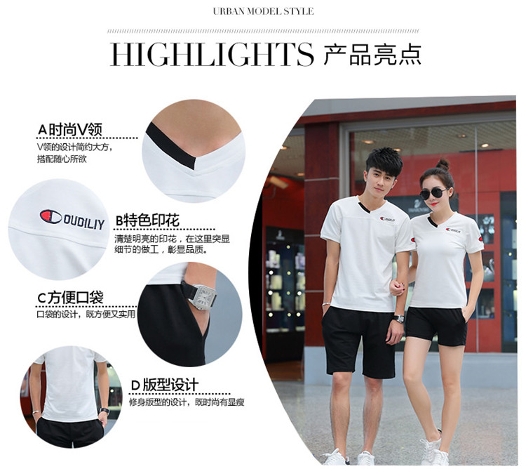 Mùa hè những người yêu thích thể thao cotton ngắn tay quần short nam giới và phụ nữ thể thao giản dị mùa hè V-Cổ chạy quần áo bộ quần áo gió nam adidas