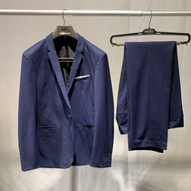 Boutique original single men Business One grain buckle suit blue Inron casual dark outside wearing small west suit damp