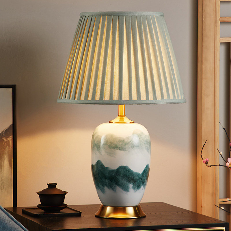 New Chinese mountain ceramic table lamp bedroom bed headlamp retro-classical Zen Living room sofa tea lamp