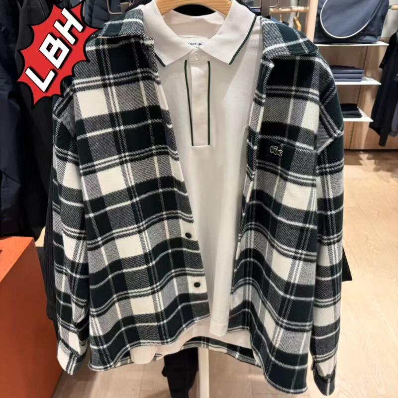 Lacoste French Crocodile 2026 Autumn New Men's Fashionable Casual Plaid Long-Sleeved Shirt Ch3778