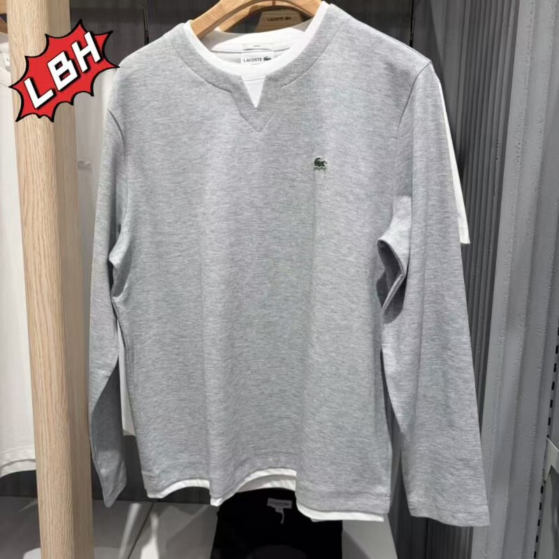 Lacoste French Crocodile 2026 Autumn New Men's Fake Two-Piece Round Neck Long-Sleeved T-Shirt Th2589