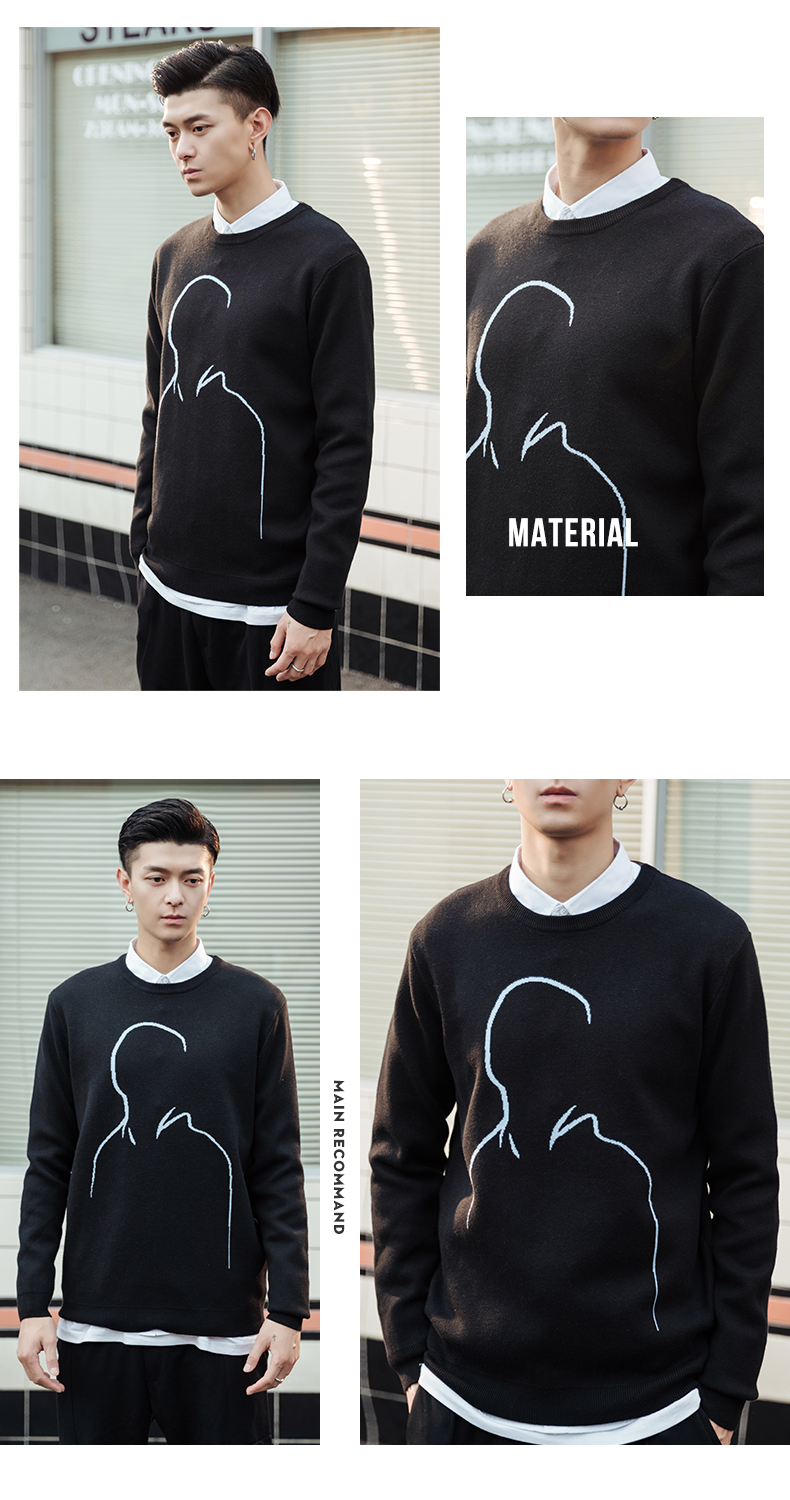 Áo len cổ tròn mùa thu mới của UOOHE2018 áo bomber