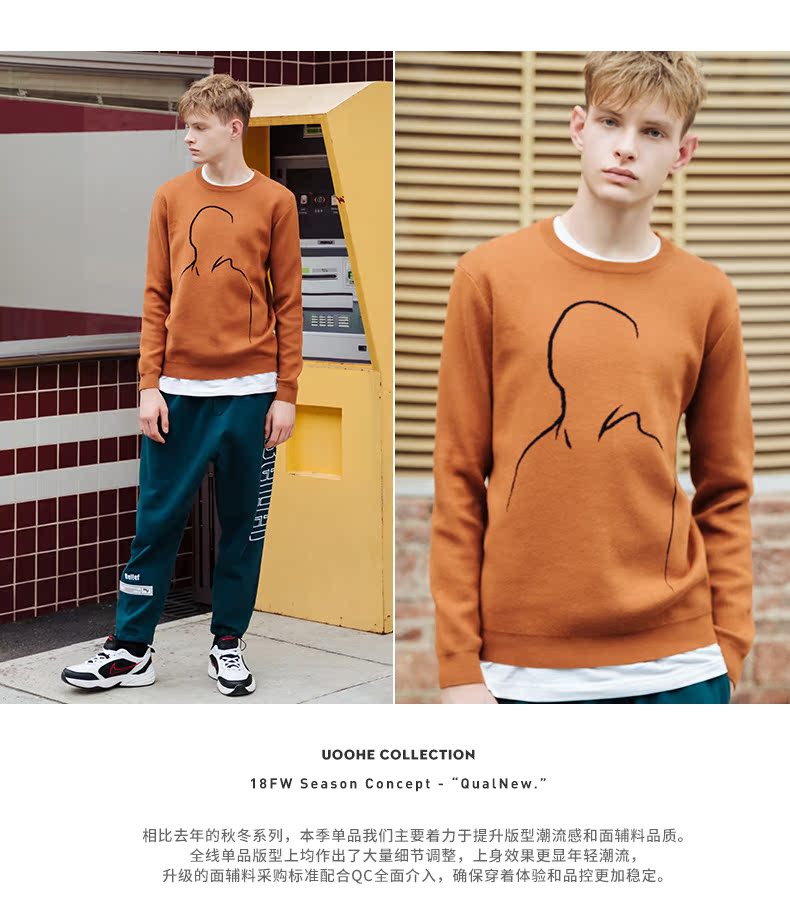 Áo len cổ tròn mùa thu mới của UOOHE2018 áo bomber