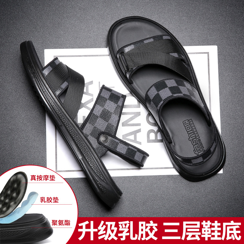 Sandals men's summer outwear 2022 new tidal nets red outdoor leisure beach shoes for driving with dual-use genuine leather sandals