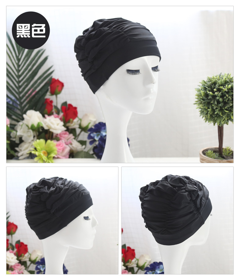 Mũ bơi nữ vải cao co giãn thời trang màu unisex nắp xếp li mũ bơi cho nữ tóc dài