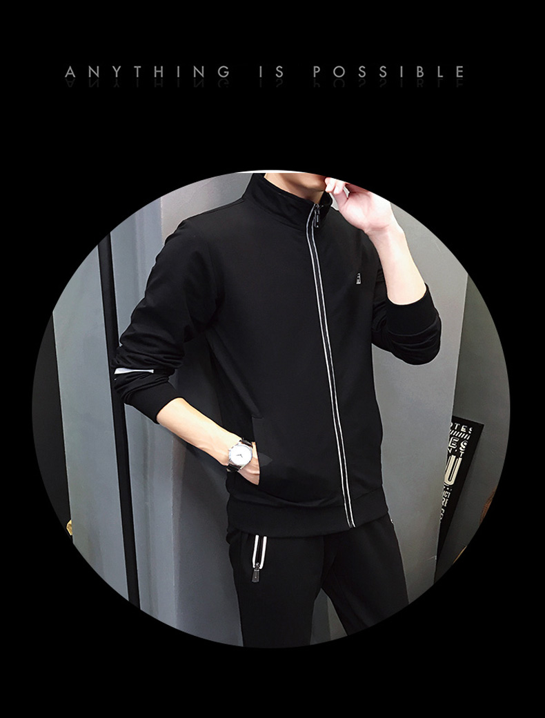 Quần áo thể thao nam giản dị mùa xuân và mùa thu nam áo len cardigan dài tay chạy bộ quần áo cotton hai mảnh - Thể thao sau bộ thể thao nam