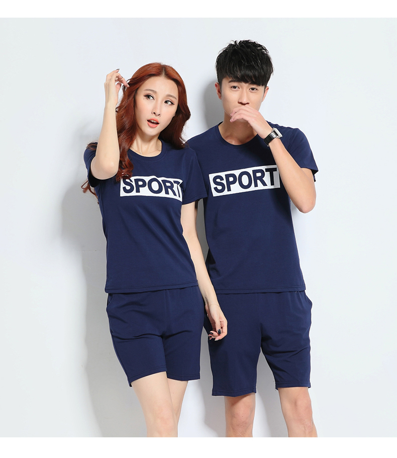 Mùa hè đôi tay áo ngắn phù hợp với thể thao nam và nữ bình thường chạy thể dục thể dục quần áo thể thao quần short thanh niên - Thể thao sau bộ thể thao nữ lining