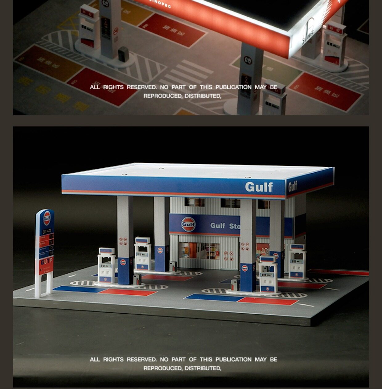 Модель машины 1:64中石化加油站带灯微缩场景拼装停车场模型彷真合金车模收藏