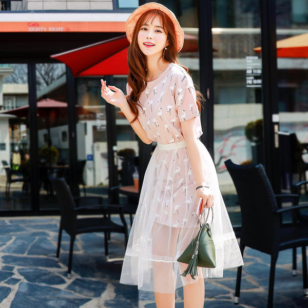 韩都衣舍 18年夏季新款 网纱裙连衣裙两件套 天猫优惠券折后￥80包邮（￥110-30）