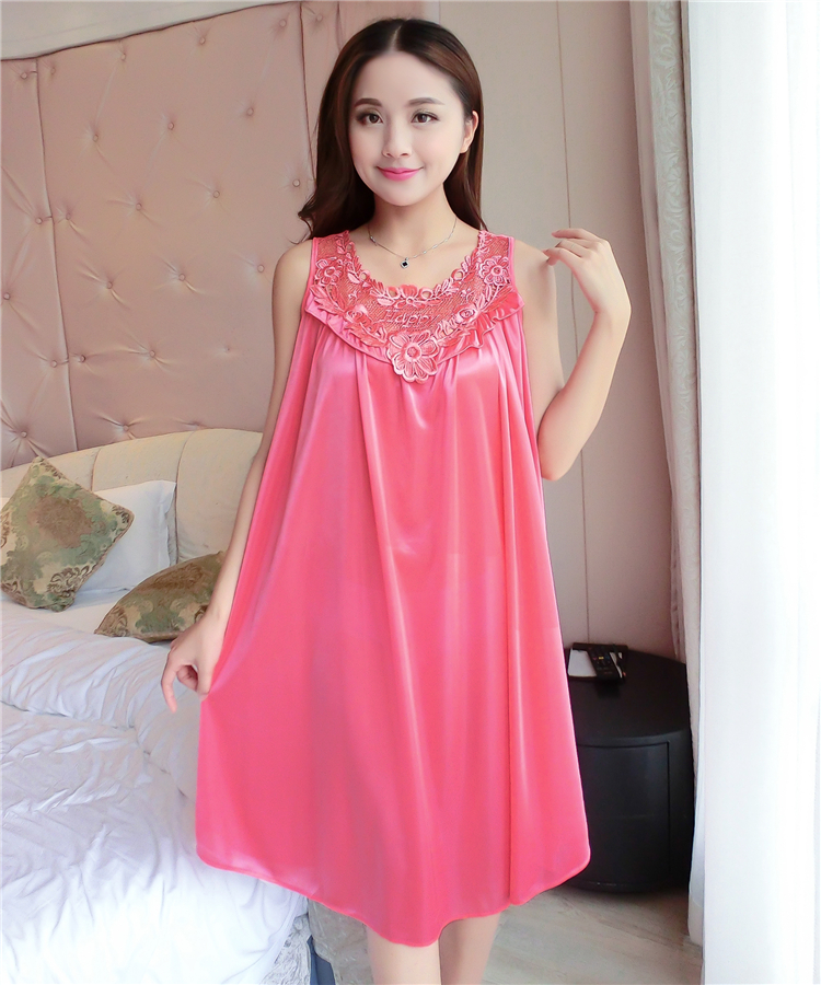 Nightdress nữ mùa hè không tay voan cộng với chất béo kích thước lớn chất béo MM200 kg lỏng ladies sexy ice silk đồ ngủ phần dài