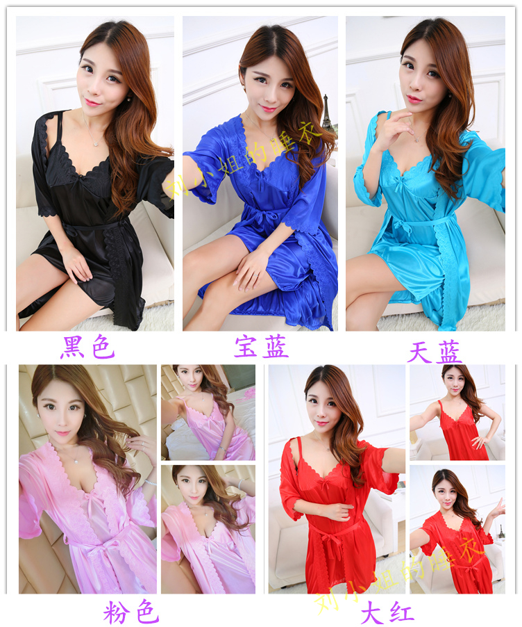 Đồ ngủ phụ nữ mùa hè nightdress sling bộ ngắn tay cảm xúc cám dỗ băng lụa chiffon áo choàng hai mảnh