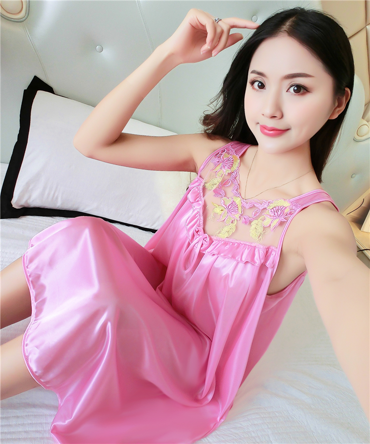 Nightdress nữ mùa hè sexy Hàn Quốc phiên bản của băng lụa ren đồ ngủ ngắn tay lụa lụa phần mỏng lỏng kích thước lớn ăn mặc đỏ