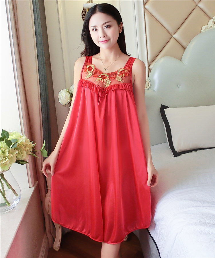 Sexy đồ ngủ của phụ nữ mùa hè băng lụa sling không tay nightdress cộng với chất béo kích thước lớn chất béo MM200 kg lụa lỏng váy