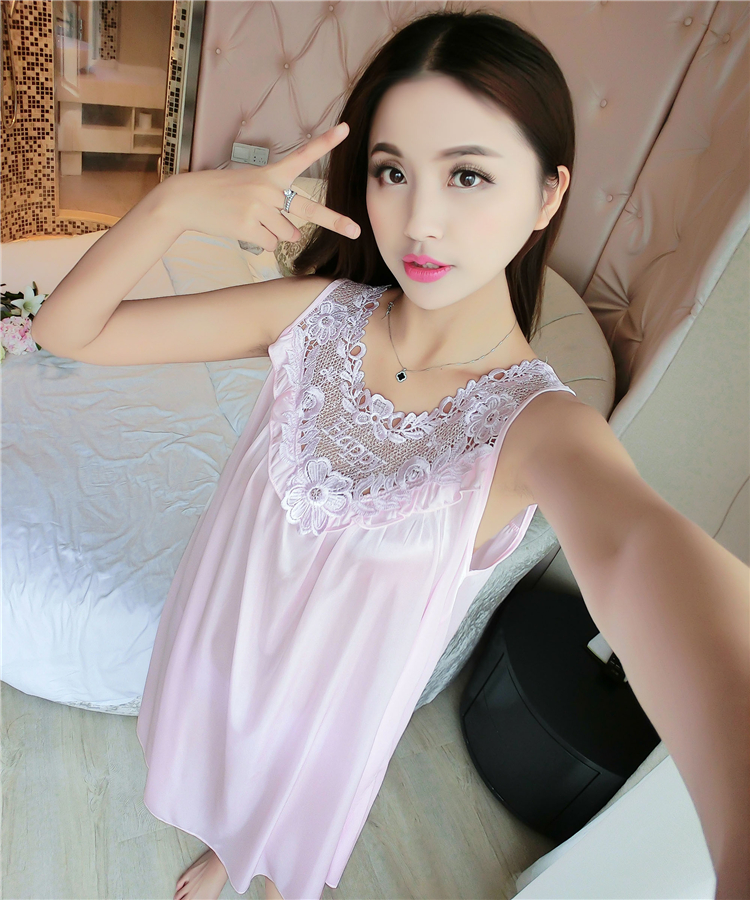 Nightdress nữ mùa hè không tay voan cộng với chất béo kích thước lớn chất béo MM200 kg lỏng ladies sexy ice silk đồ ngủ phần dài