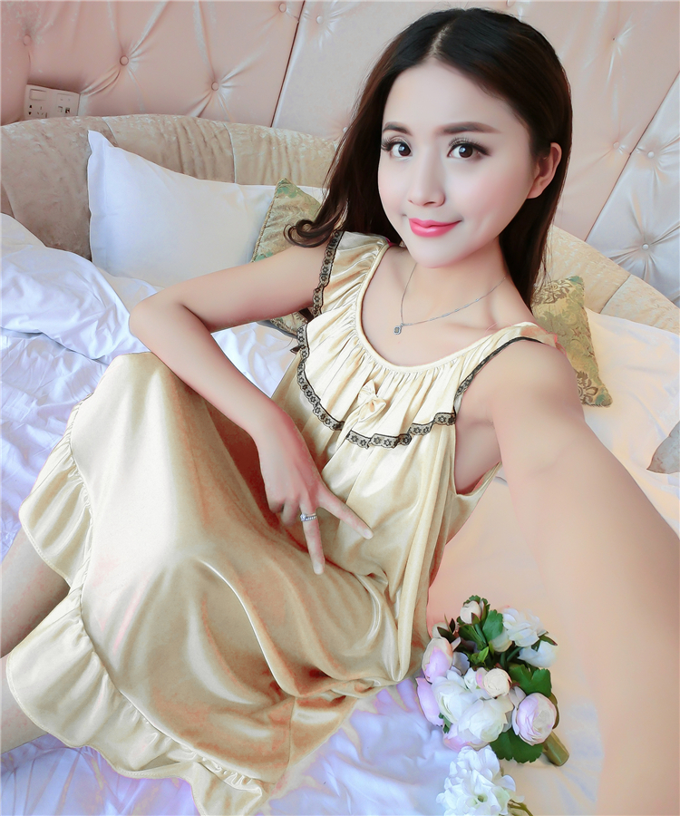 Mùa hè nightdress nữ phần mỏng băng lụa sling váy dài kích thước lớn £ 200 sexy cám dỗ Hàn Quốc đồ ngủ của phụ nữ dịch vụ nhà