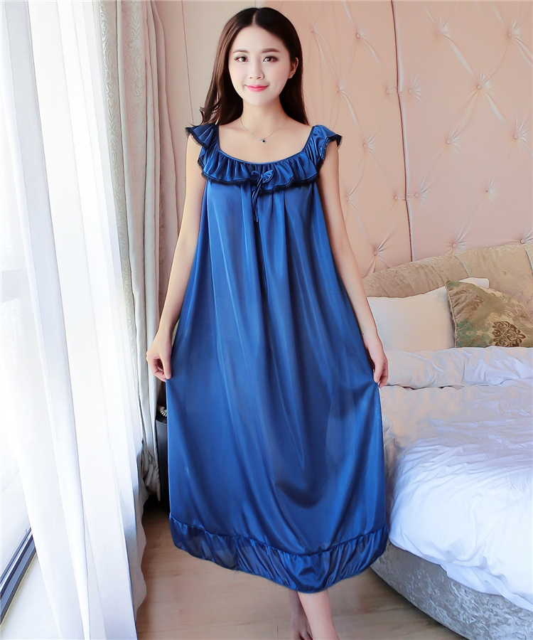 Nightdress nữ mùa hè không tay voan cộng với chất béo kích thước lớn chất béo MM200 kg lỏng ladies sexy ice silk đồ ngủ phần dài