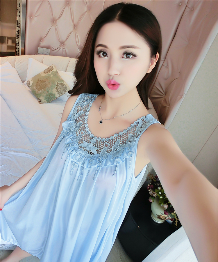 Ladies sling nightdress mùa hè lụa kích thước lớn chất béo MM200 £ sexy phụ nữ mang thai kích thước lớn ice silk đồ ngủ của phụ nữ váy