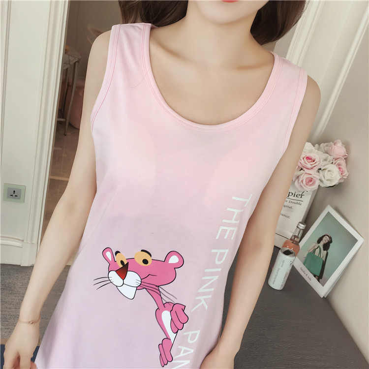 Nightdress nữ mùa hè vest với ngực pad bar áo ngực Hàn Quốc phiên bản sinh viên tươi đồ ngủ cotton không tay có thể được đeo