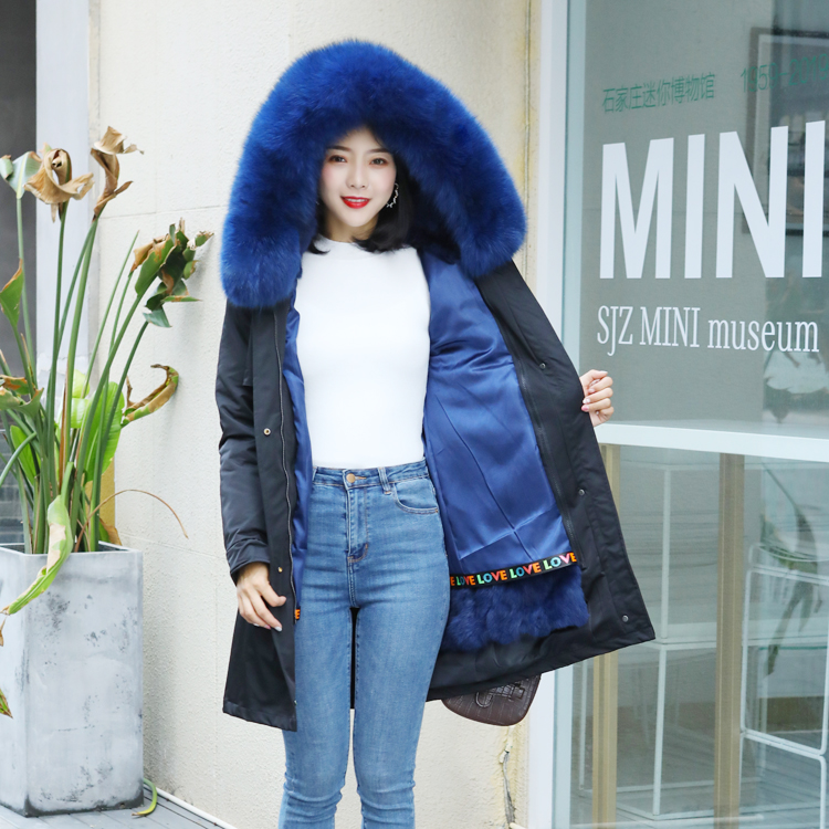 2019 Winter Pie vượt qua Nữ Rabbit Collar tóc Removable Nội Bilid fox tóc Trung bình Dài Coat Fur Coat Coat