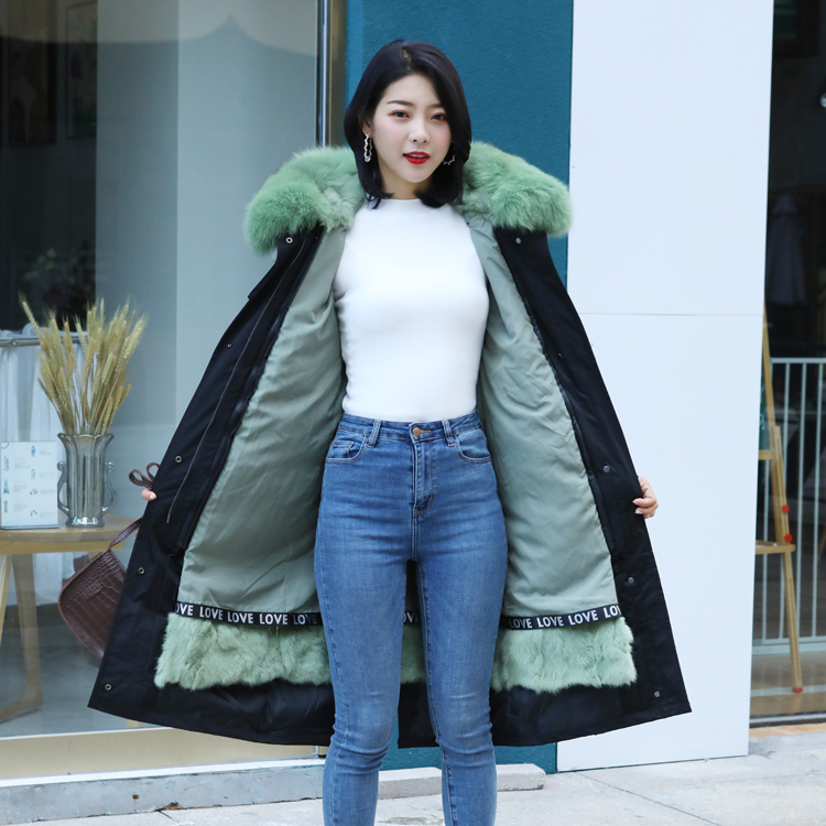 2019 Winter Pie vượt qua Nữ Rabbit Collar tóc Removable Nội Bilid fox tóc Trung bình Dài Coat Fur Coat Coat