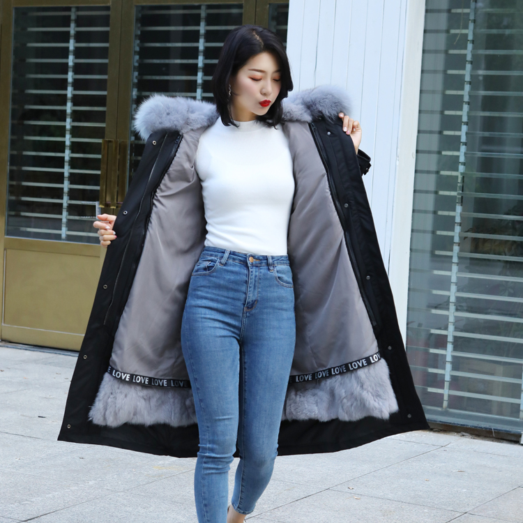 2019 Winter Pie vượt qua Nữ Rabbit Collar tóc Removable Nội Bilid fox tóc Trung bình Dài Coat Fur Coat Coat