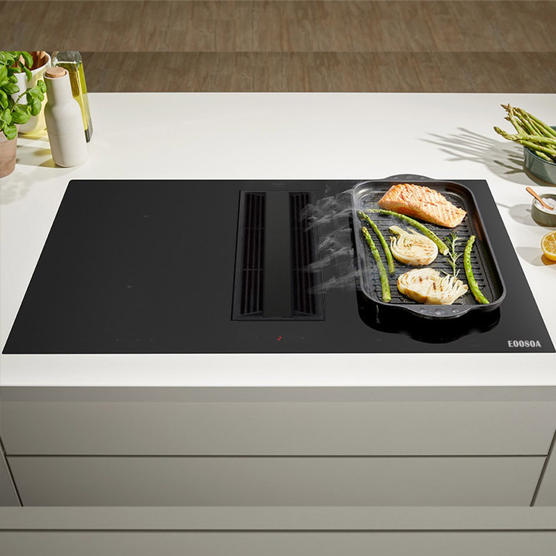 German Induction Cooker with Integrated Side-Draw Smoke Extractor, Embedded Island-Style Smoke and Stove Combo with Internal Circulation