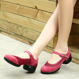 春秋季网面广场舞鞋女鞋软底真皮低帮鞋系带白