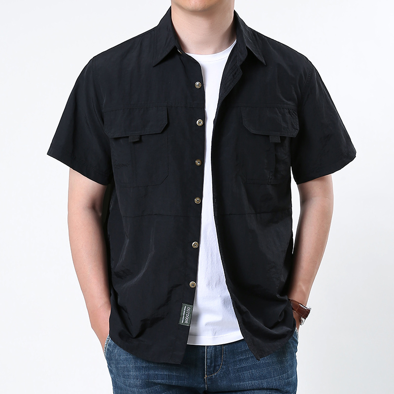 Quick-Dry Short-Sleeve Shirt for Men, Summer Thin Style, Multi-Pocket, Breathable, Loose Fit, Large Size, Outdoor Versatile Work Shirt