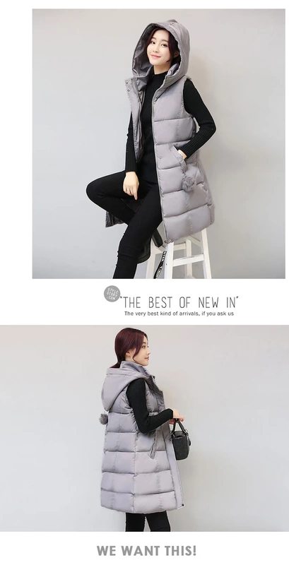 Áo vest nữ mùa thu đông mới phiên bản Hàn Quốc của áo trùm đầu Slim dài xuống áo khoác cotton nữ dày áo ấm