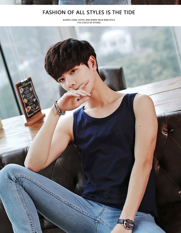 Áo vest thể thao nam tươi nhỏ cotton Kiểu dáng áo thun không tay đáy biển thương hiệu mùa hè áo trắng đi biển - Áo vest cotton áo khoác ba lỗ nam