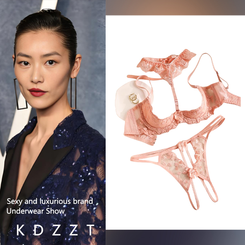 Kdzzt French Design Lingerie Set Halter Detachable Push-Up Bra Panties Quarter-Cut Hollow Bra