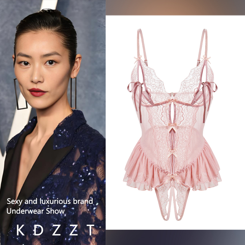Kdzzt French Design Strappy Sexy Bodysuit Small Bust Camisole Powder Lace Bra Set First Love Vibe